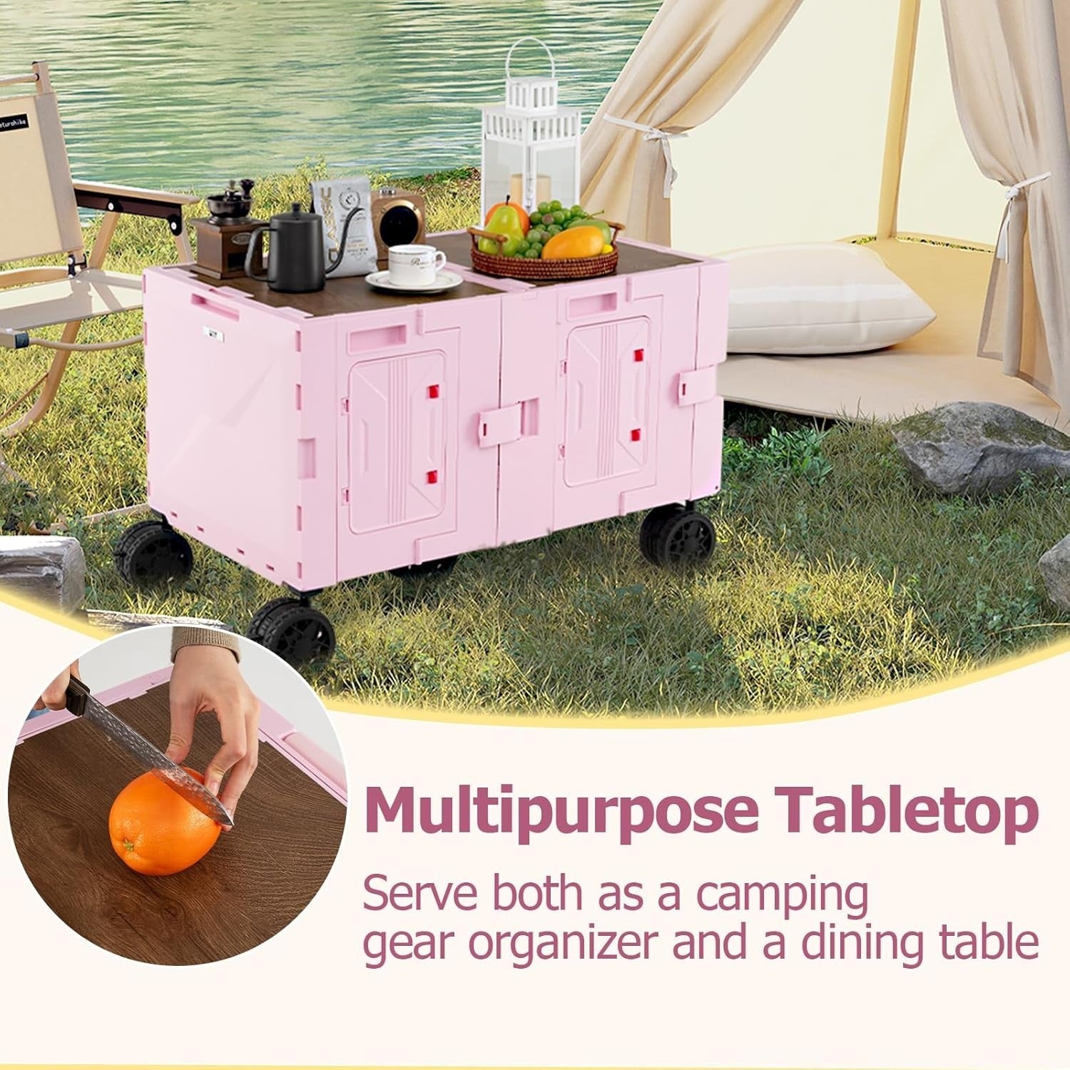 Pink 150L Folding Shopping Trolley Collapsible Wagon Cart w/ Telescopic Handle