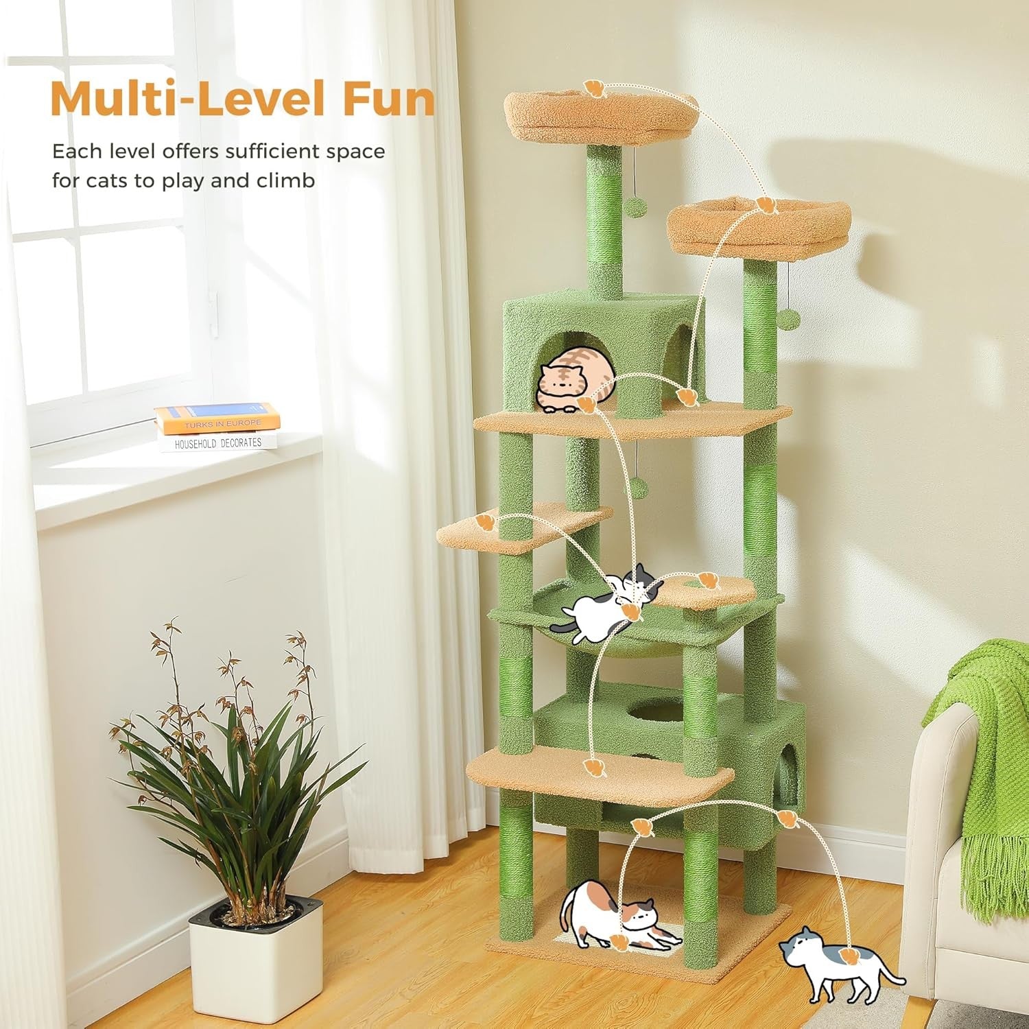 Large Cat Tree 184cm Extra Multi Level Tower With Condos & Scratching Posts