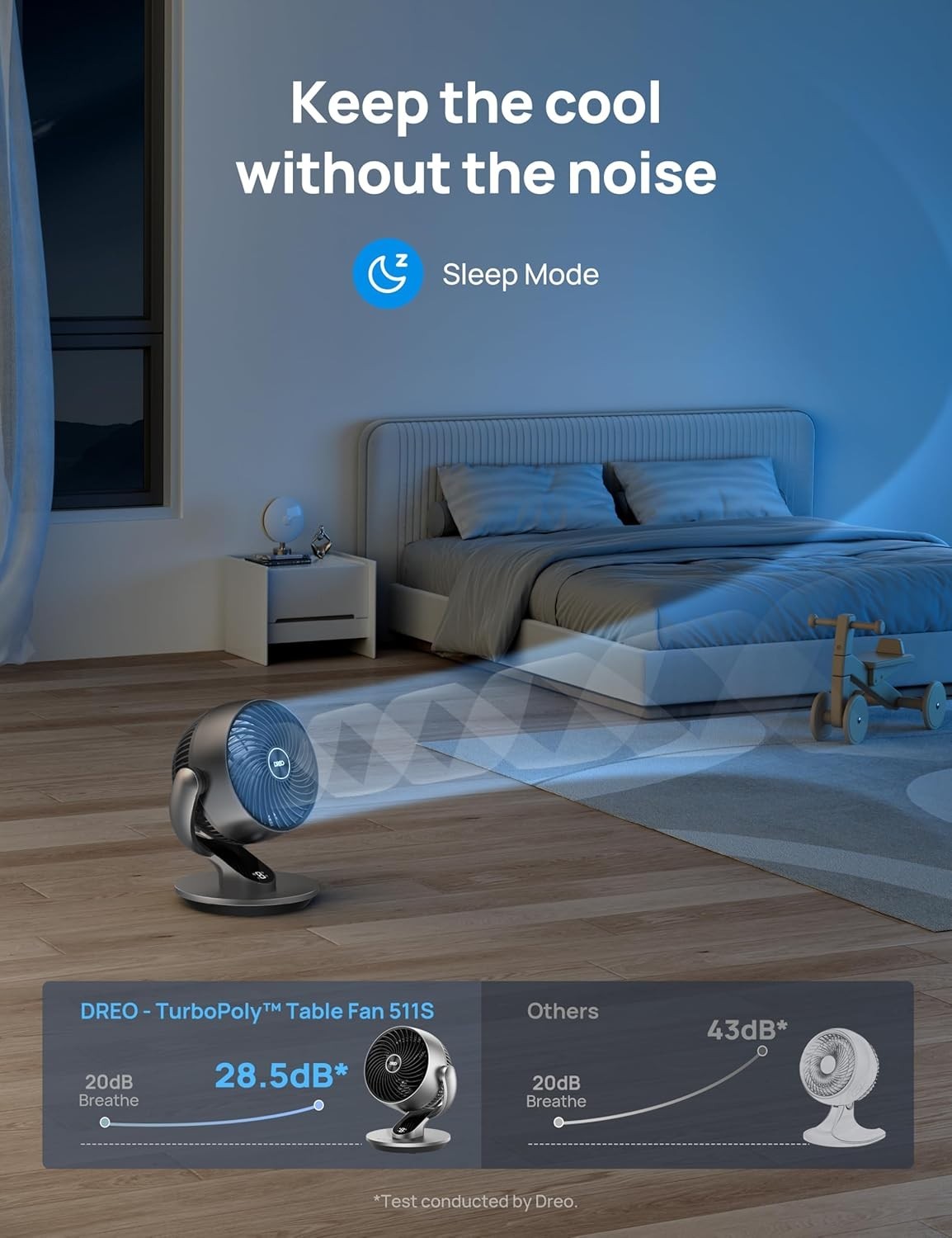 Smart Table Fan Silver Quiet 4-Speed Remote & App Control 7" Air Circulator