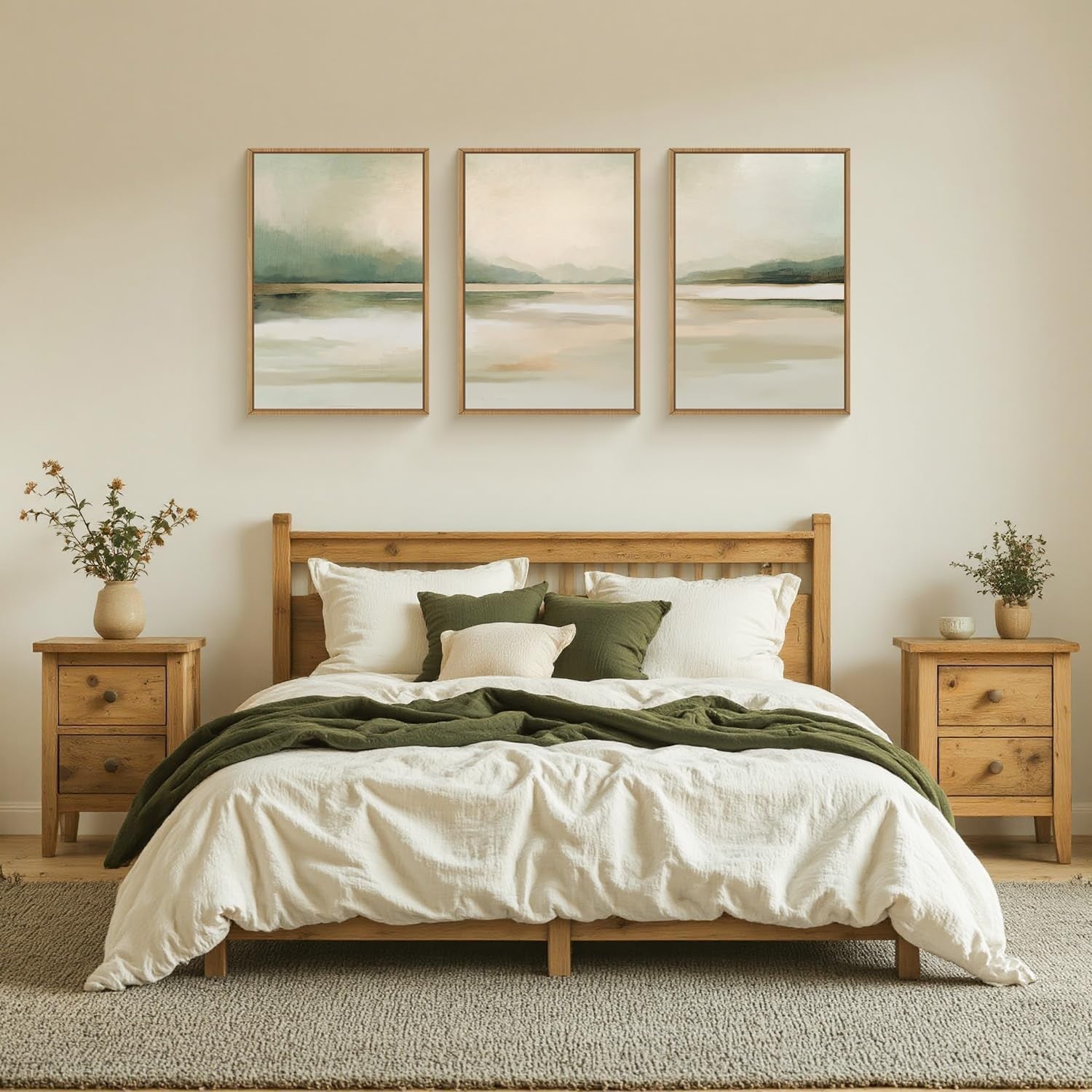Large Neutral Abstract Framed Canvas Wall Art Set 3 Modern Minimal Decor