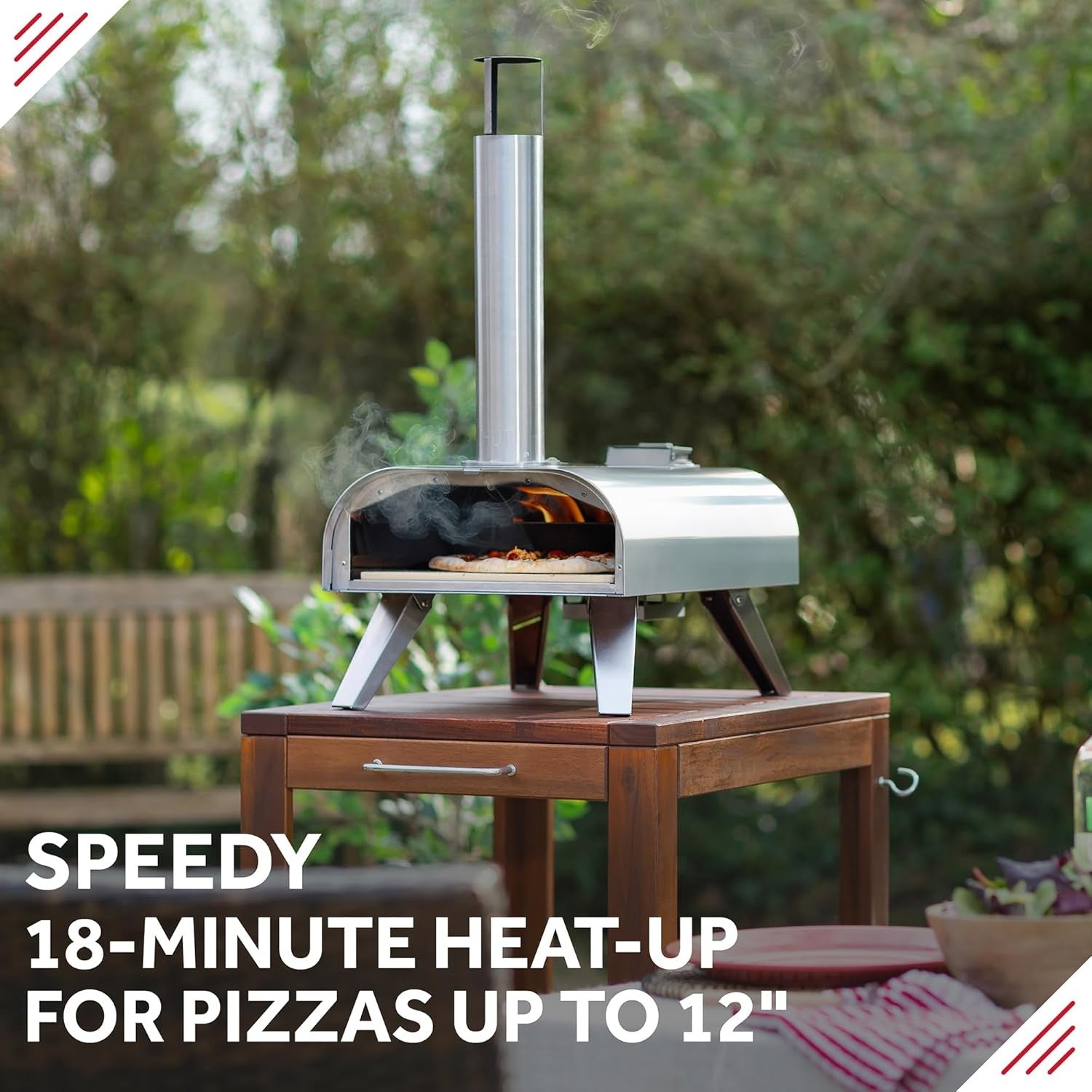 12" Outdoor Wood Fired Pizza Oven Stainless Steel Portable BBQ Smoker Grill