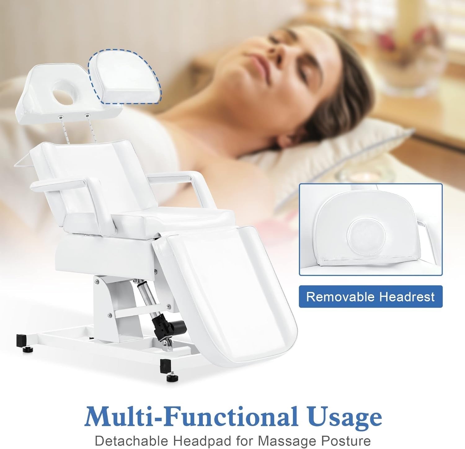 Fully Electric 3-Motor Beauty Massage Bed Facial Lash Tattoo Adjustable White