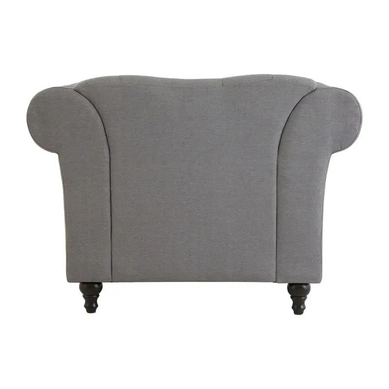 Grey Chesterfield Armchair with Button Tufting & Studded Scroll Arms