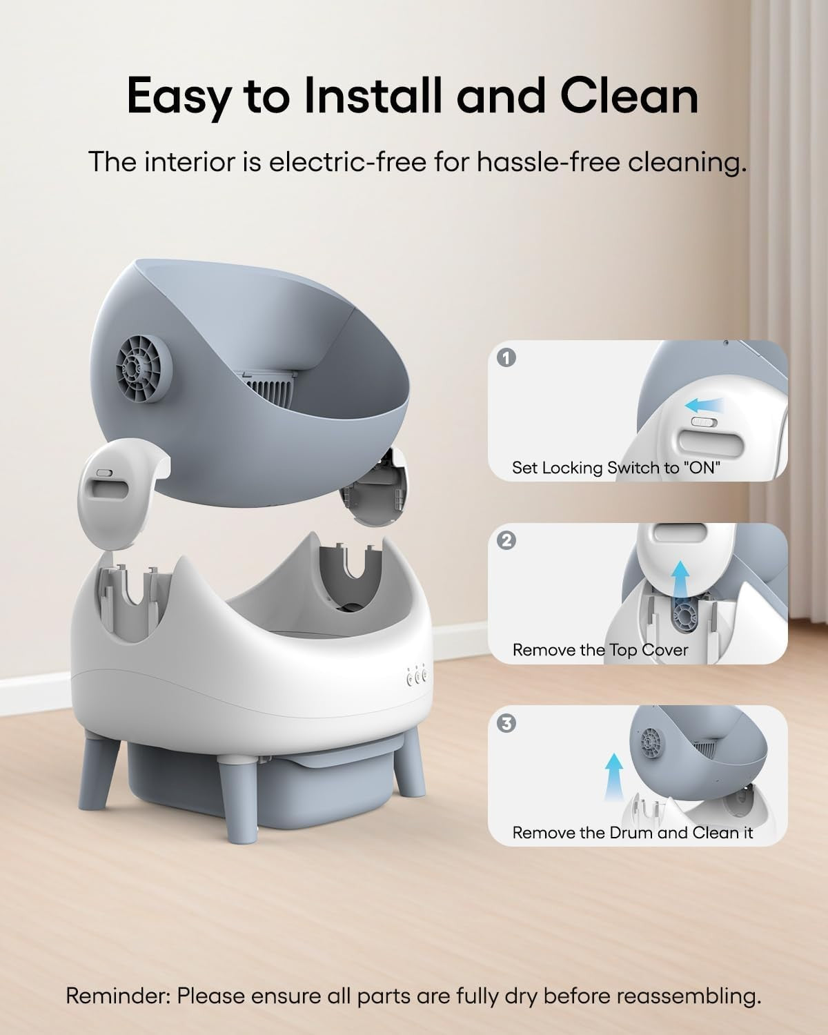 Self Cleaning Cat Litter Box App Control Open Top Auto Multi Cat