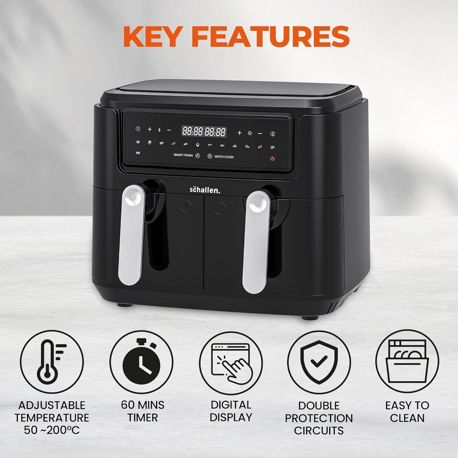 Dual Drawer Air Fryer Digital 10 Presets 60min Timer Oil Free Low Fat Cook
