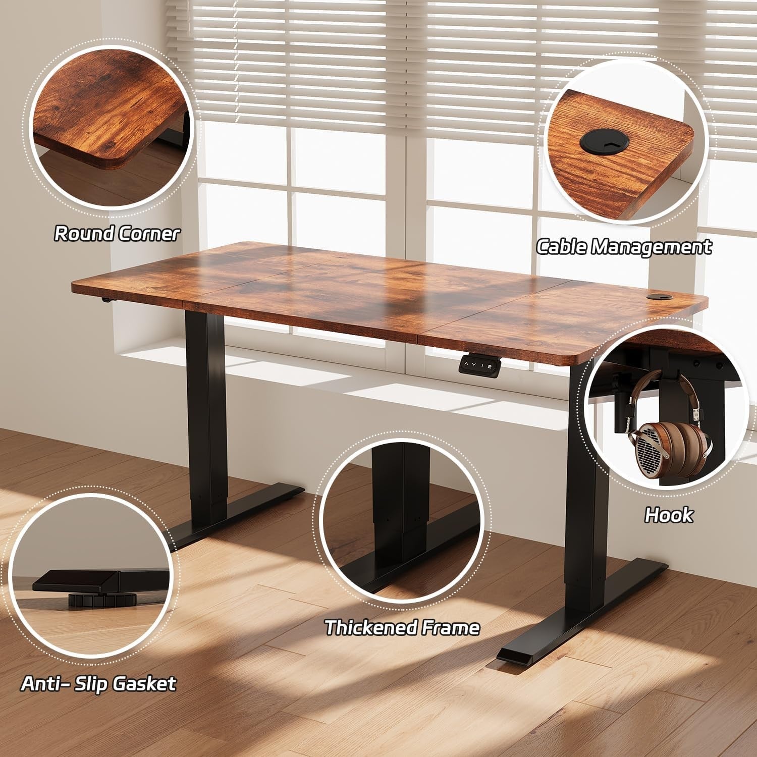 Electric Standing Desk 140x60cm Adjustable Sit Stand Table with Memory – Brown