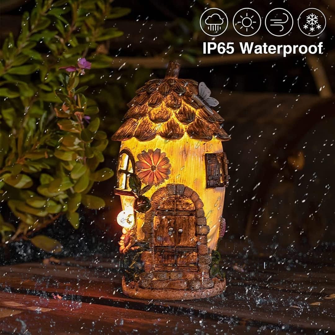 Solar Acorn Fairy House Garden Ornament 29cm LED Resin Pixie Elf Decor