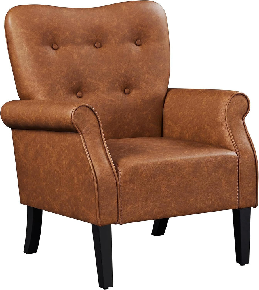 Retro Brown PU Leather Tub Chair Accent Armchair Padded Living Room Seat