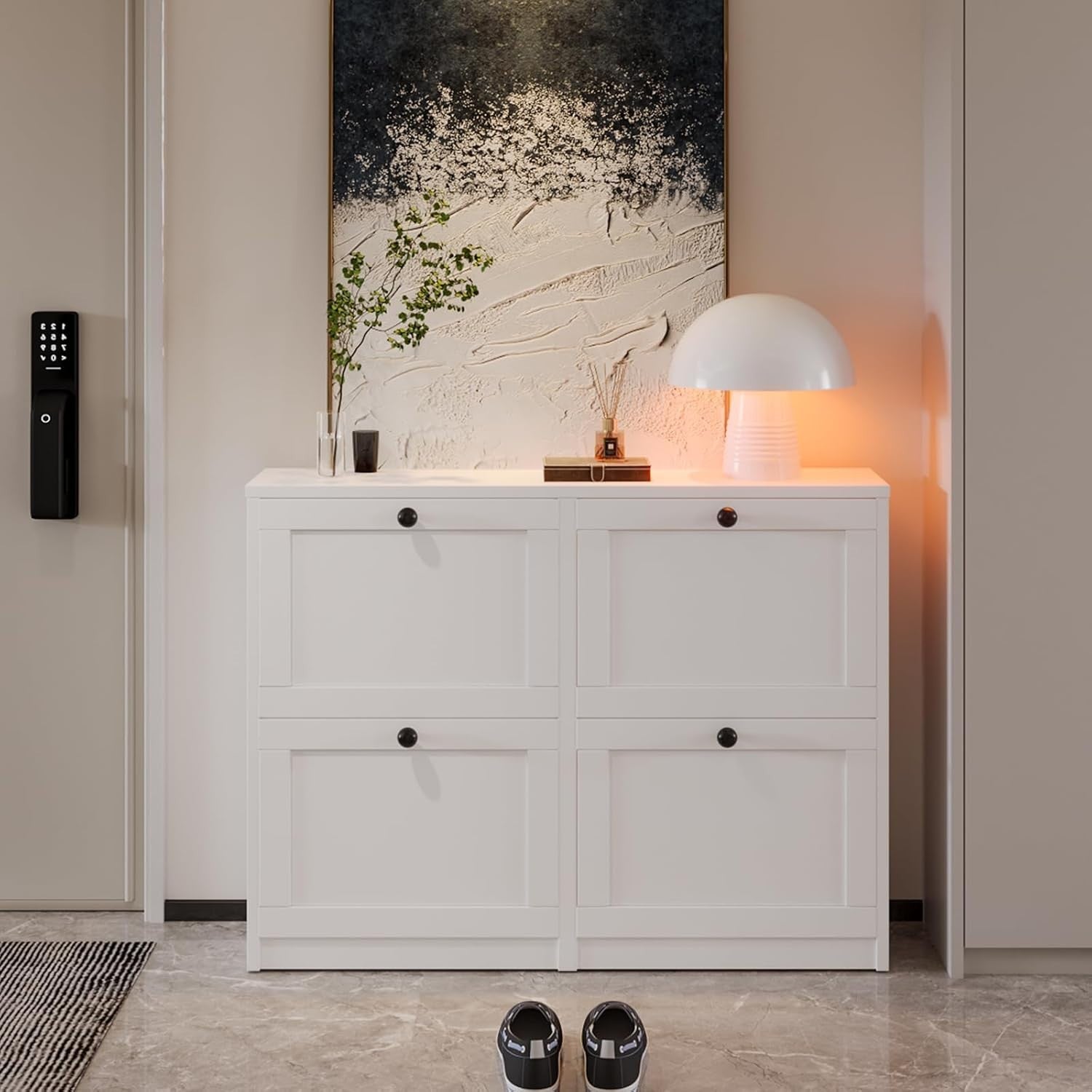 White 4-Drawer Shoe Cabinet Cupboard w/ Adjustable Shelf & Anti-Tip 105cm