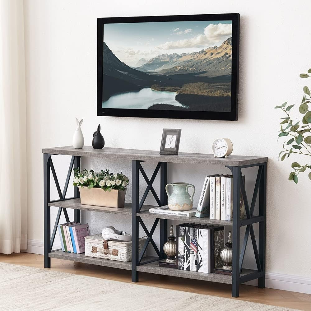 Rustic Grey Oak Console Table with Storage Shelves - 120x34x75.5cm Durable