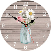 14" Rustic Floral Wall Clock Silent Non-Ticking Wooden Round Home Decor