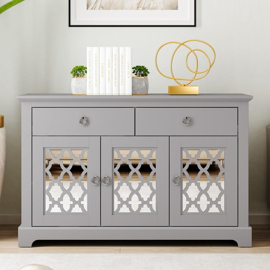 Modern Grey Sideboard Cabinet 3 Door 2 Drawer Storage Unit Hallway