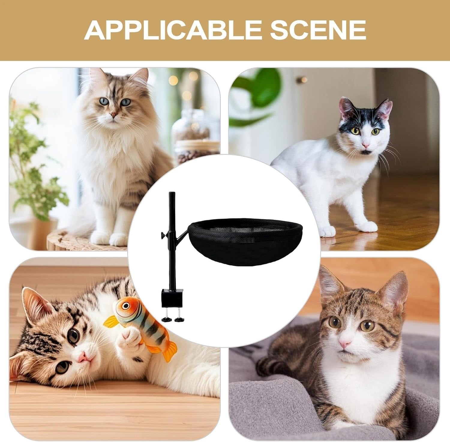 360° Rotating Cat Desk Hammock Washable Clamp On Bed Black