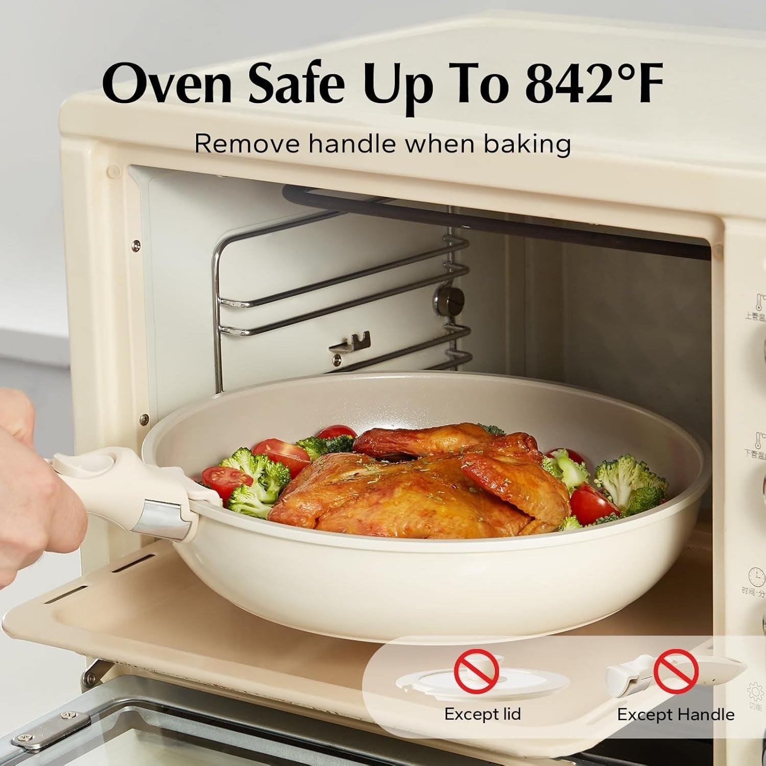 5pcs Beige Non Stick Ceramic Cookware Set with Detachable Handle PFAS PFOA Free