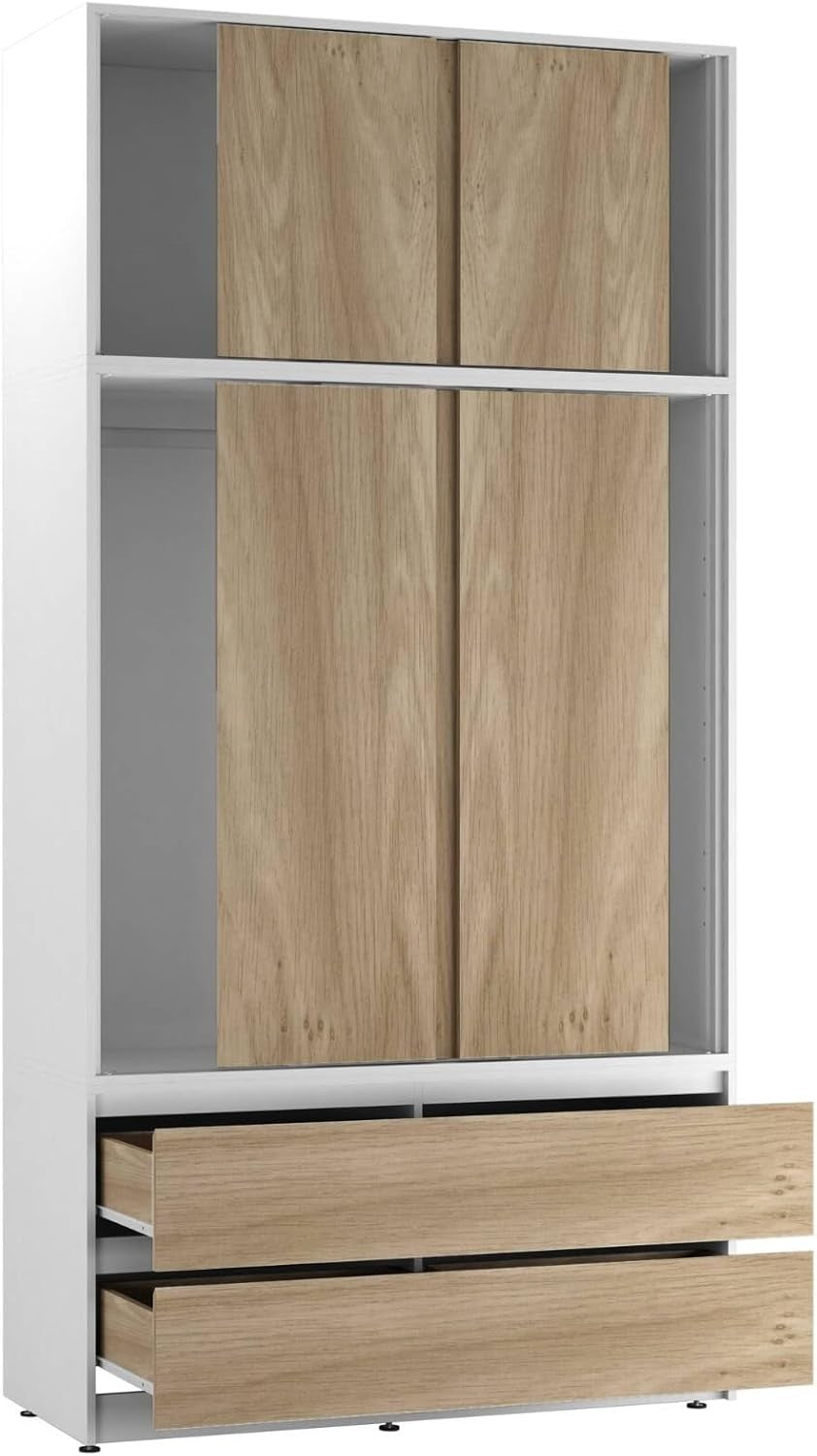 Oak Door Sliding Wardrobe 240cm 6 Doors 4 Drawers Spacious Bedroom Closet
