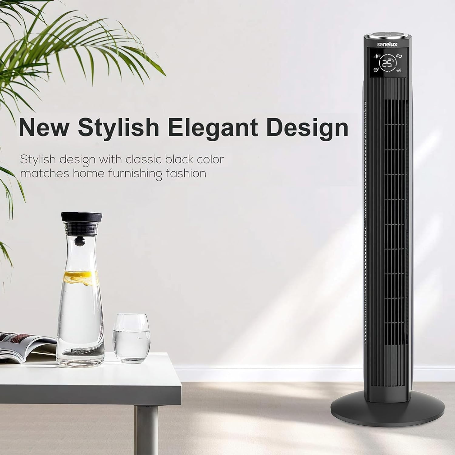 36" Tower Fan – Quiet Oscillating Cooling Fan w/ Remote Control Black & Silver