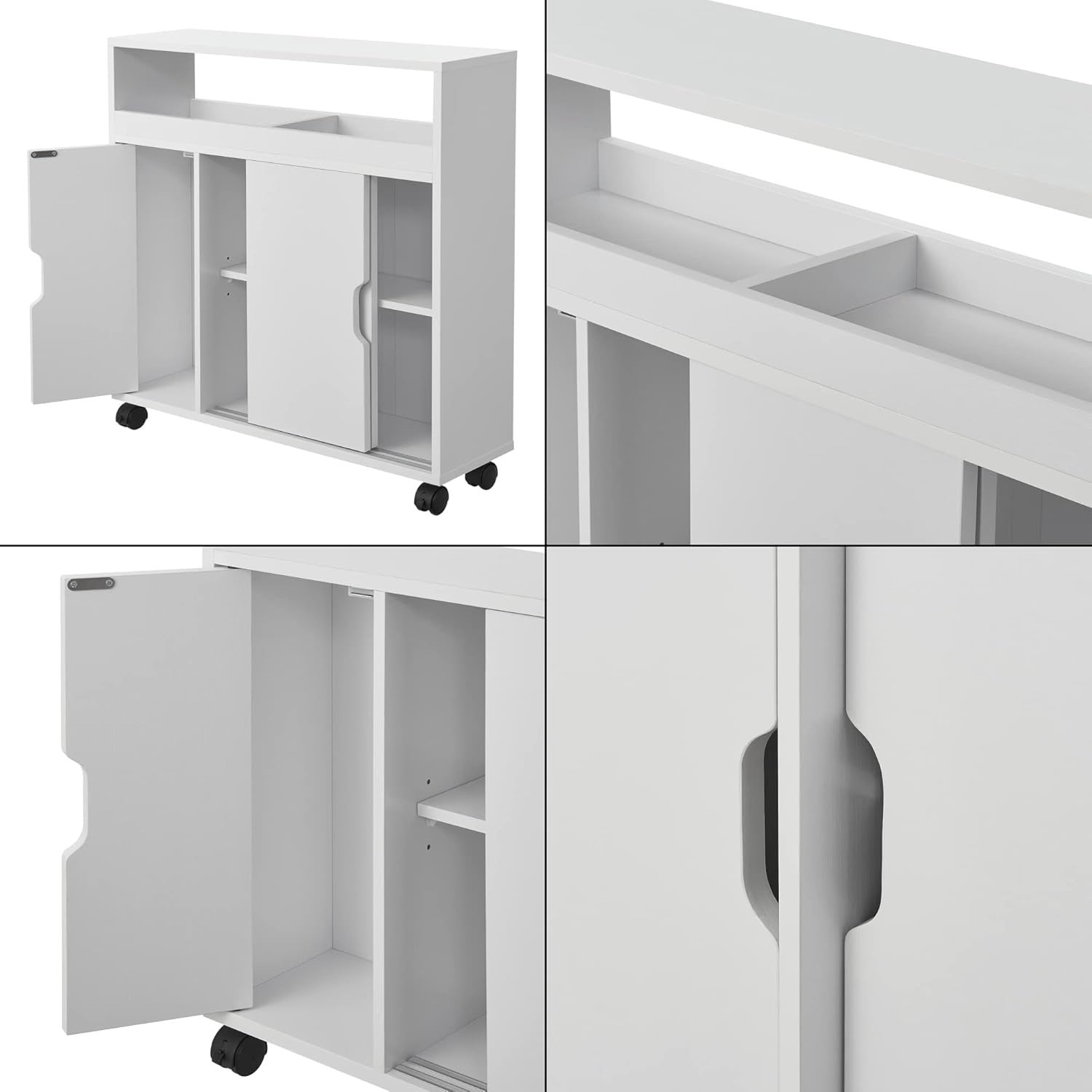 Space-Saving Bathroom Cabinet with Sliding Doors & Castors, 71x70x20 cm