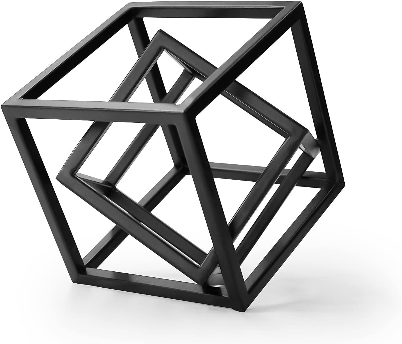 Modern Geometric Cube Sculpture • Black Cast Iron Art Decor