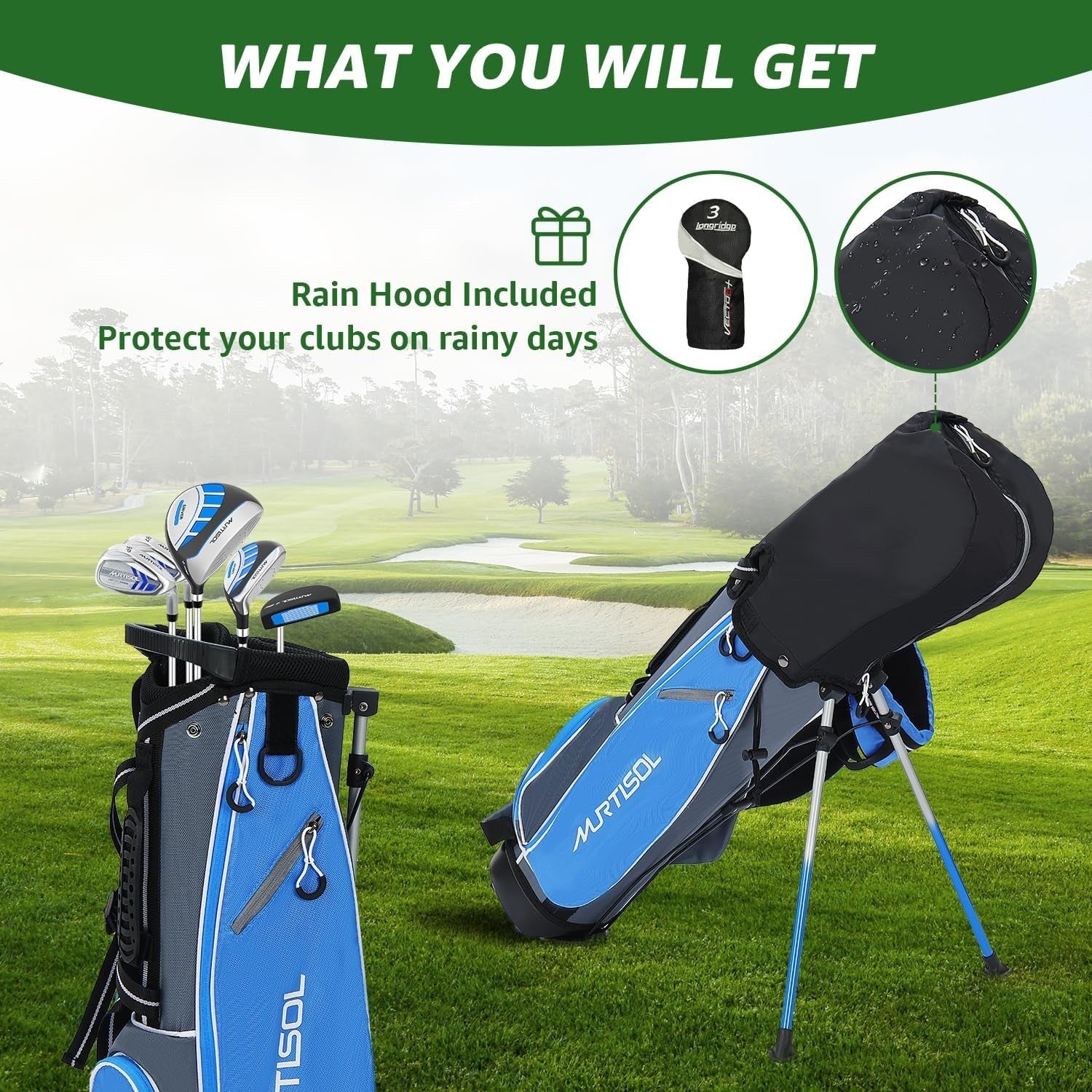 Junior Right Hand Golf Club Set 6 Piece Lightweight Easy Swing Blue