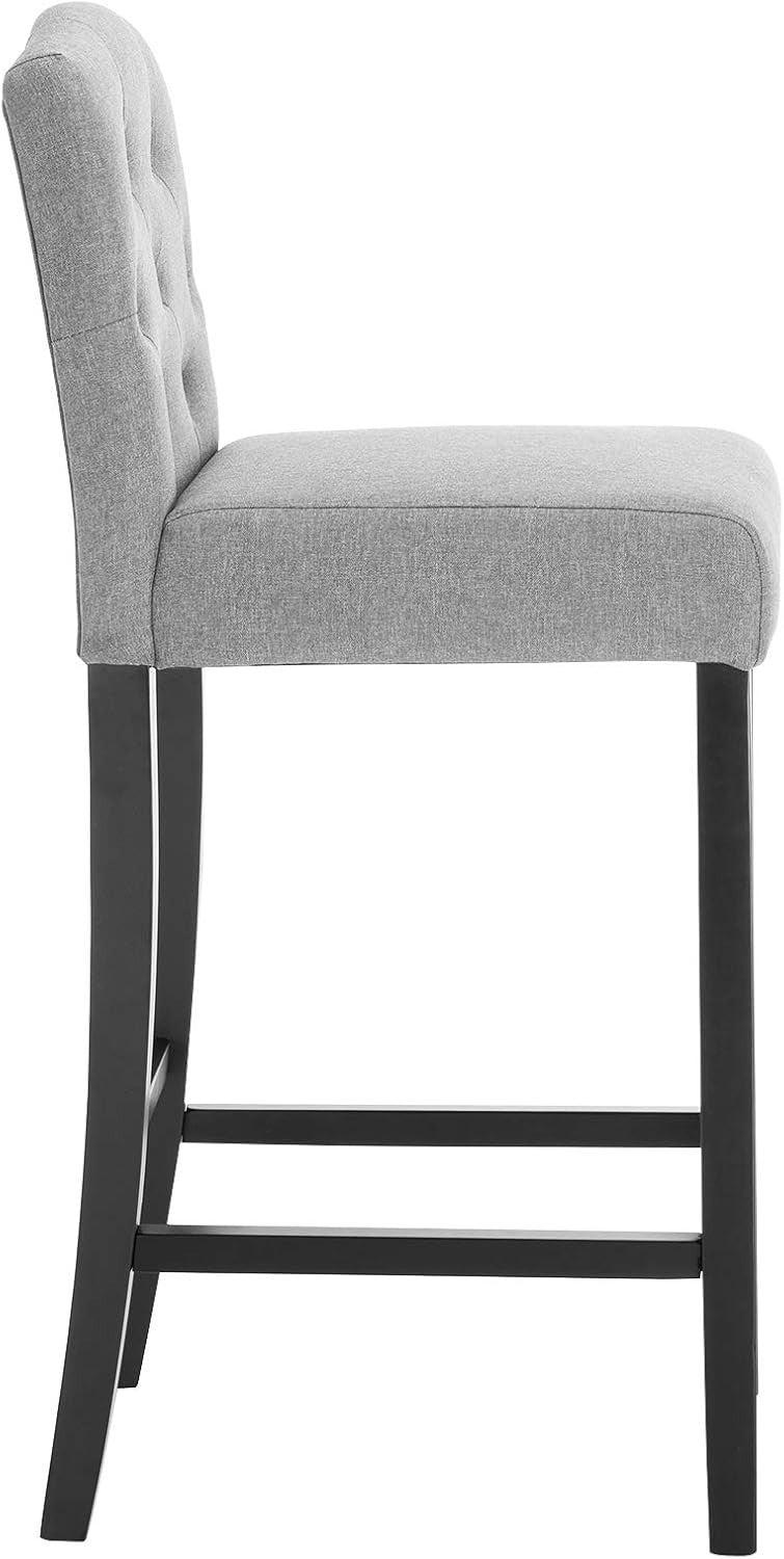 Light Grey Bar Stool Set 2 – Linen Seat High Counter Kitchen Chairs