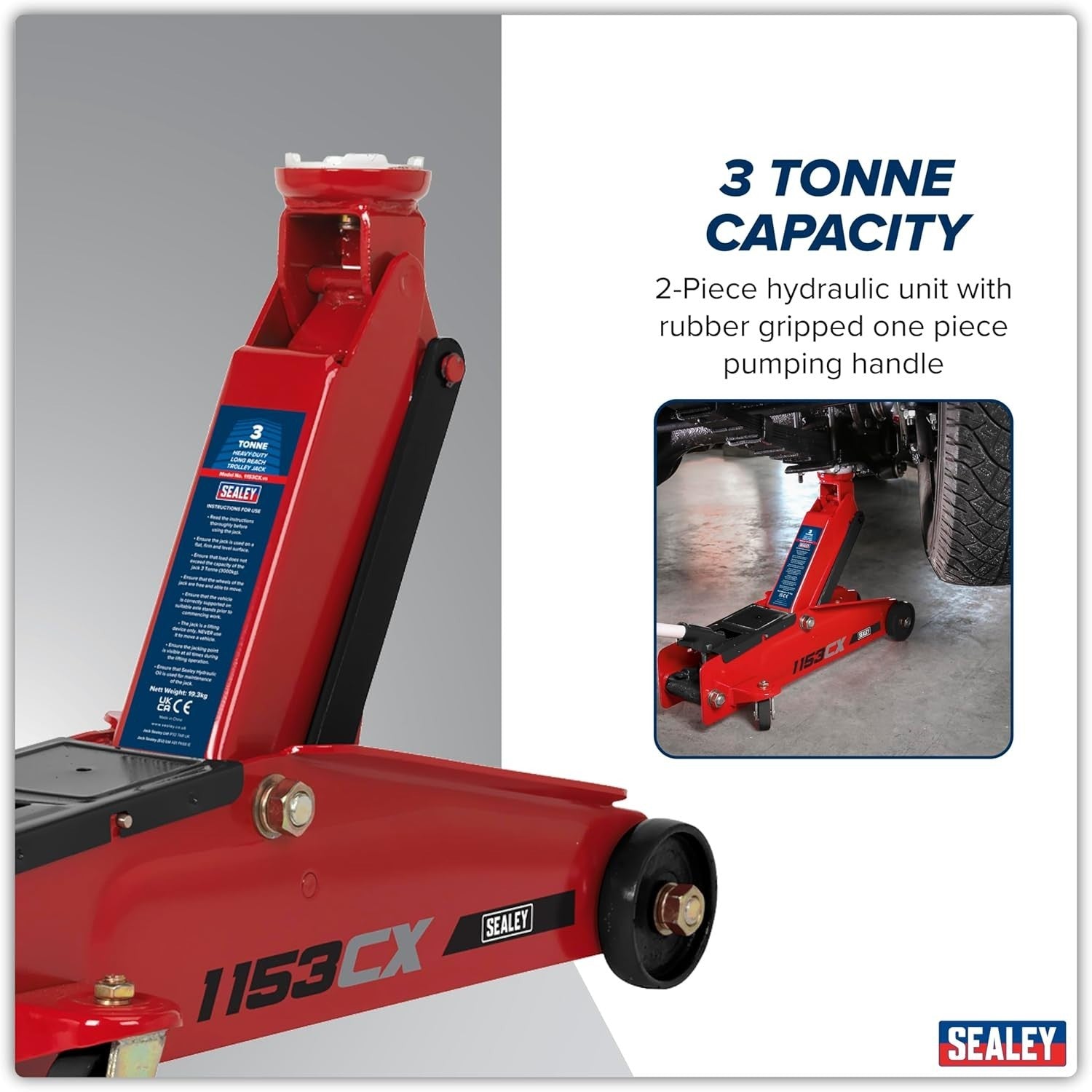 3 Ton Long Chassis Hydraulic Trolley Jack 140–432mm Heavy Duty Red
