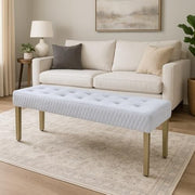 Luxury Silver Velvet 3-Seater Bench Modern Upholstered Dining & Entryway Seat