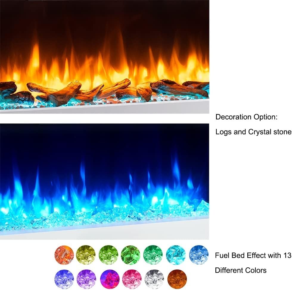 Wall Mounted Electric Fireplace 39" White 2000W Heater LED Flames