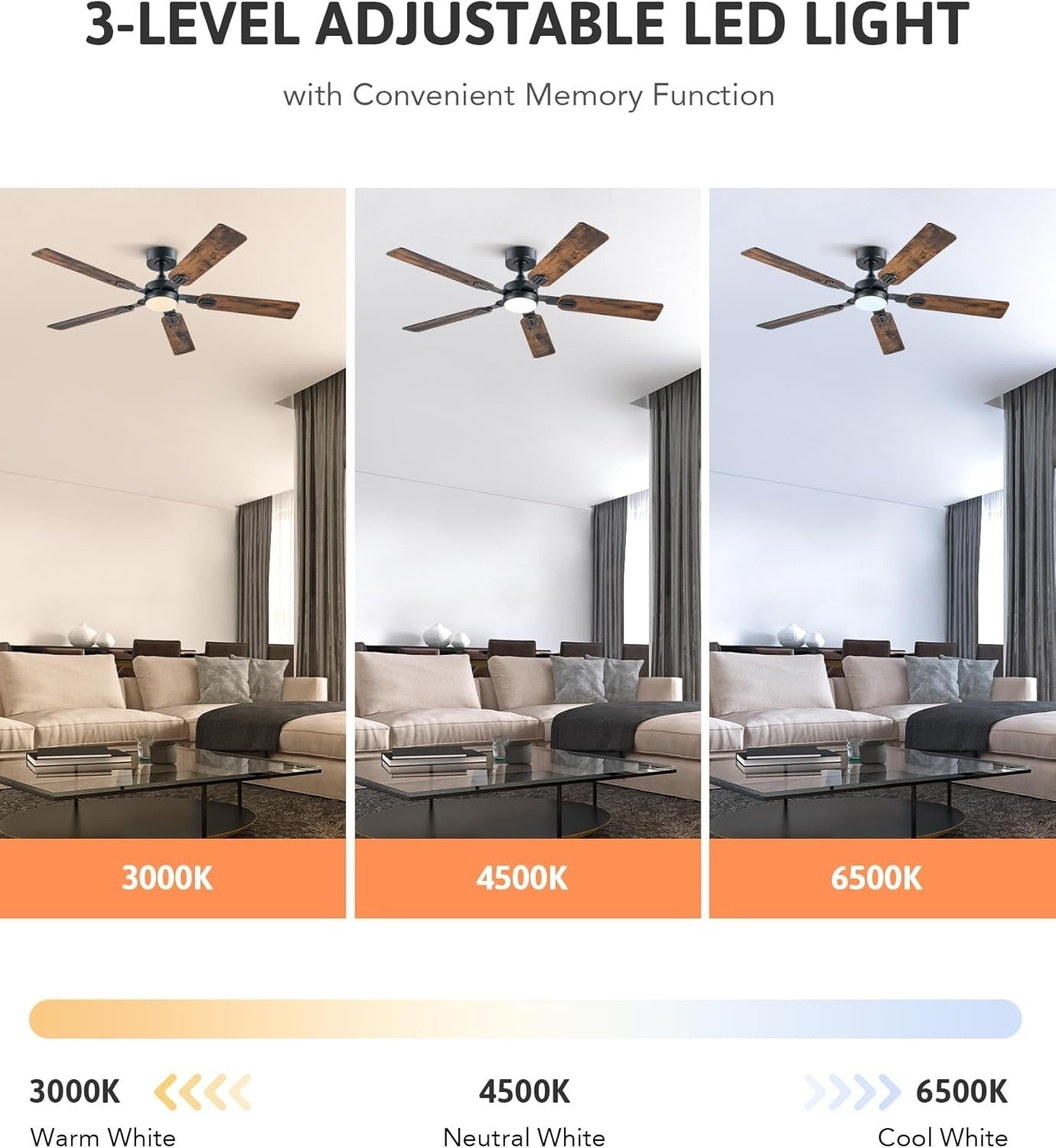 52" Ceiling Fan with Light, 6-Speed, Remote, Reversible, Black/Brown