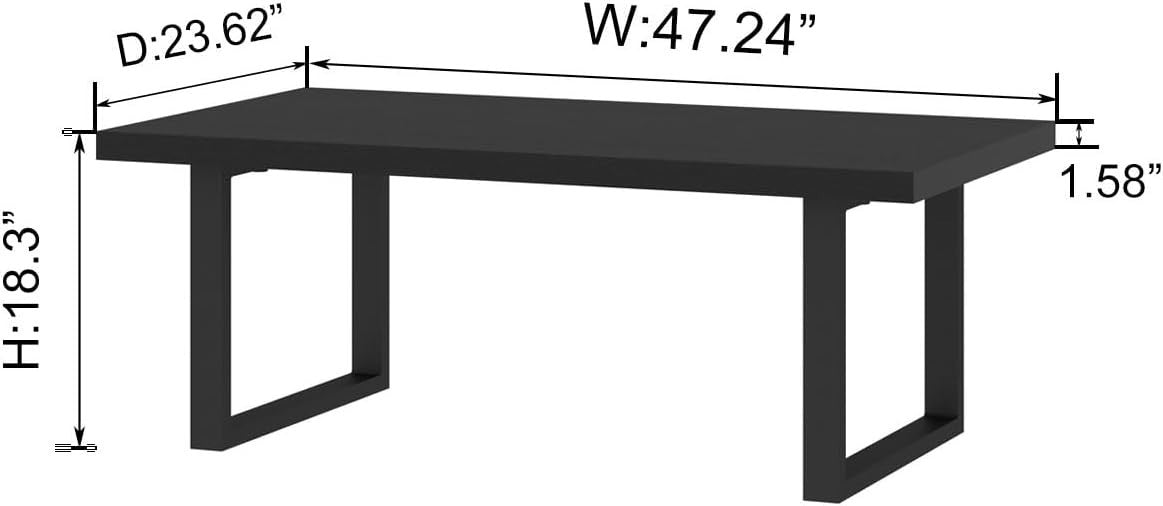 Black Oak Coffee Table 120cm Industrial Wood Metal Center Table Durable
