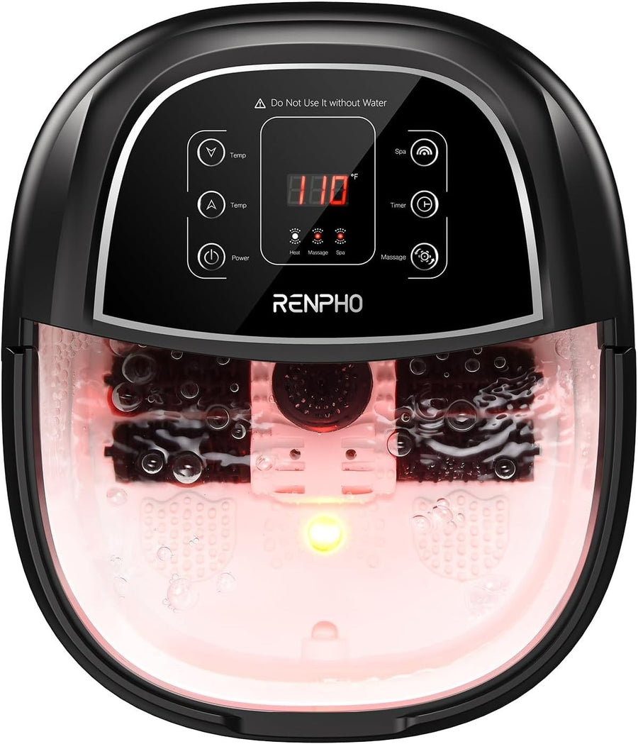 Electric Foot Spa Massager with Heat, Auto Rollers, 3 Modes & Timer Black White