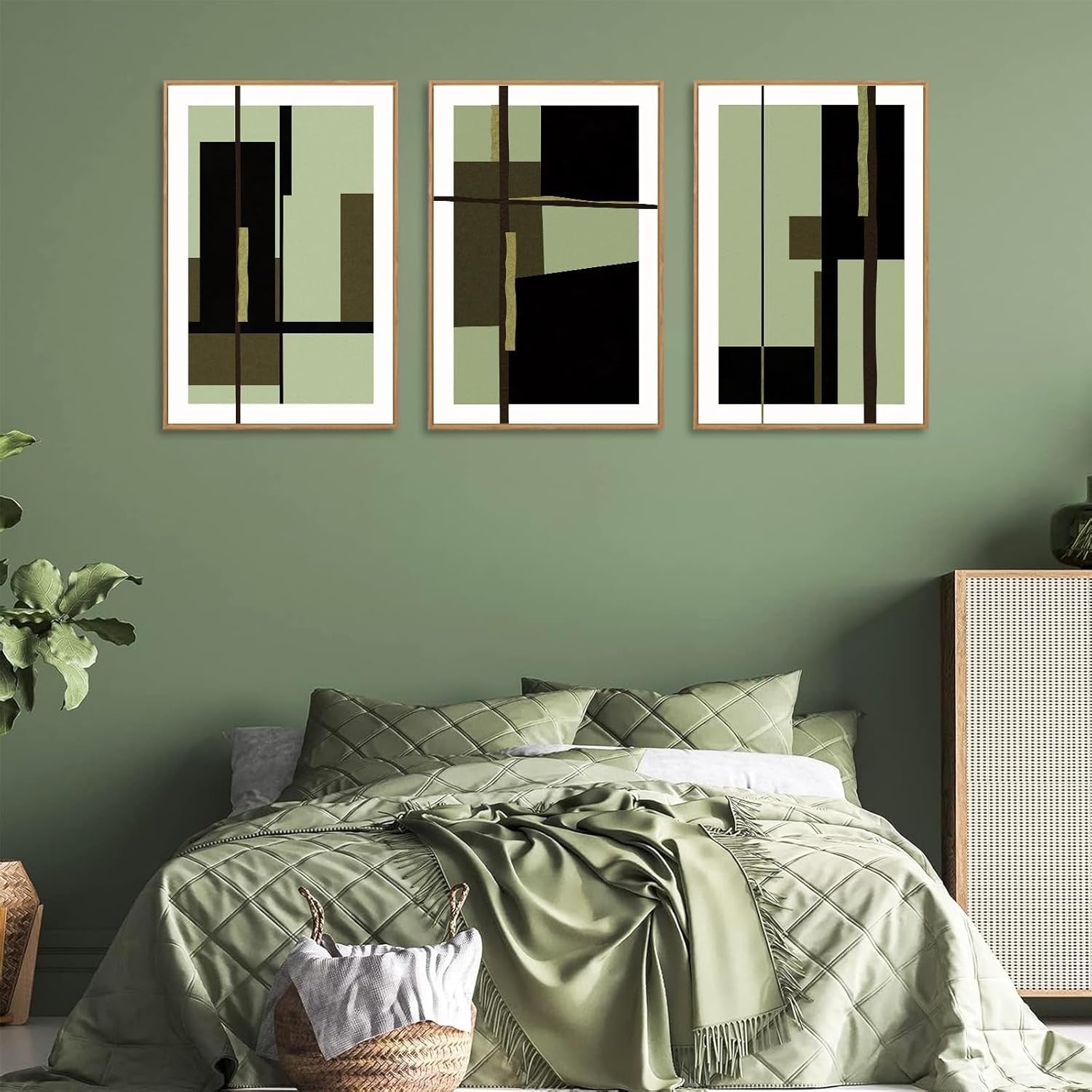 Abstract Framed Canvas Wall Art Set of 3 Modern Geometric Prints
