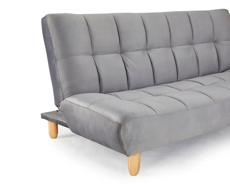 3 Seater Grey Velvet Sofa Bed Tufted Clic Clac Recliner w/ Wood Legs