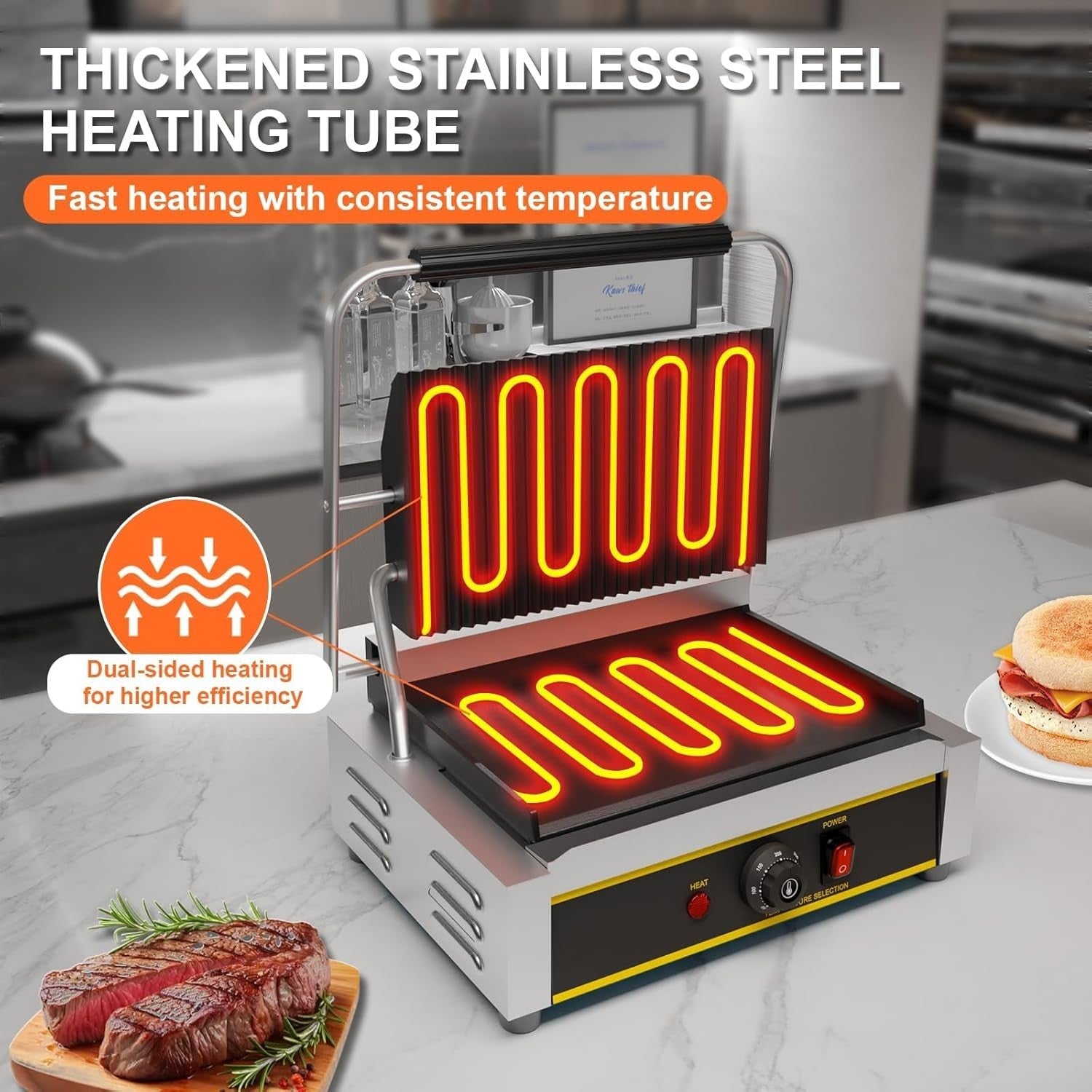 Commercial Panini Press 42.8x31x19.2cm Cast Iron Grill Sandwich Maker single rib