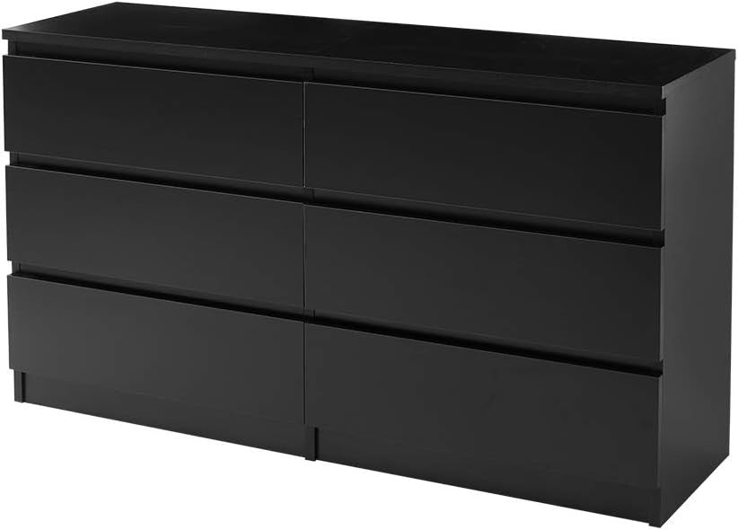 Black 6 Drawer Chest Storage Unit Modern Bedroom Cabinet 120cm Wide
