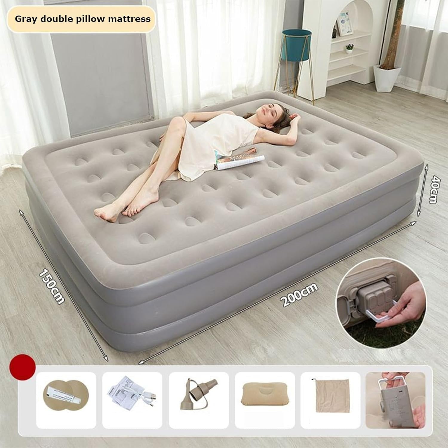 Double Inflatable Air Mattress with Built-in Pump | Portable Camping Bed