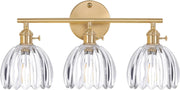 3-Light Clear Glass Wall Sconce Vanity Light Brass Fixture for Bathroom