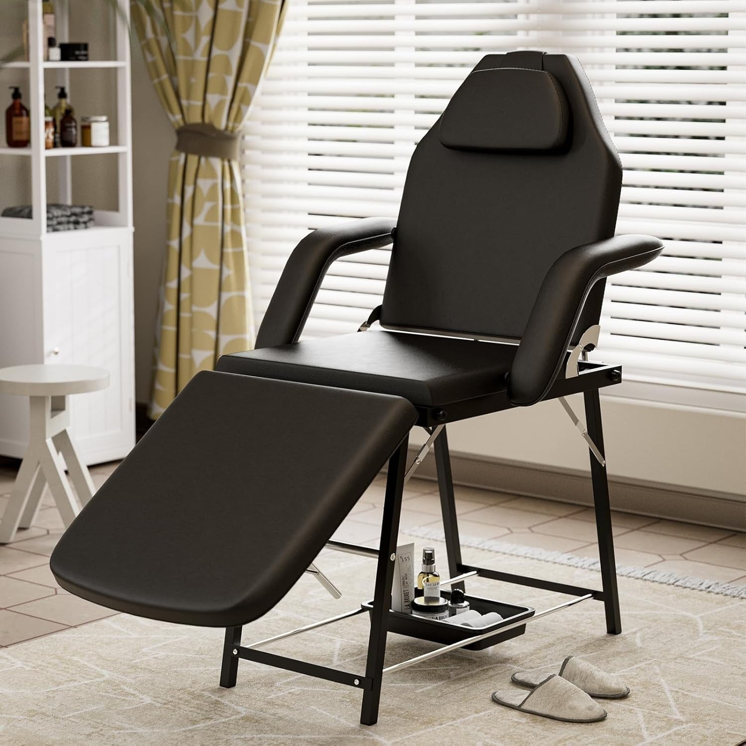 Portable 3-Section Massage Table Folding Beauty Spa Bed w/ Storage Tray Black