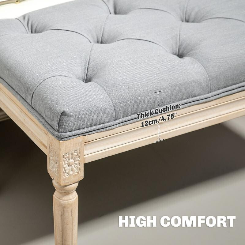 Tufted Bedroom Bench Light Grey – End of Bed Seat Hallway Window Stool