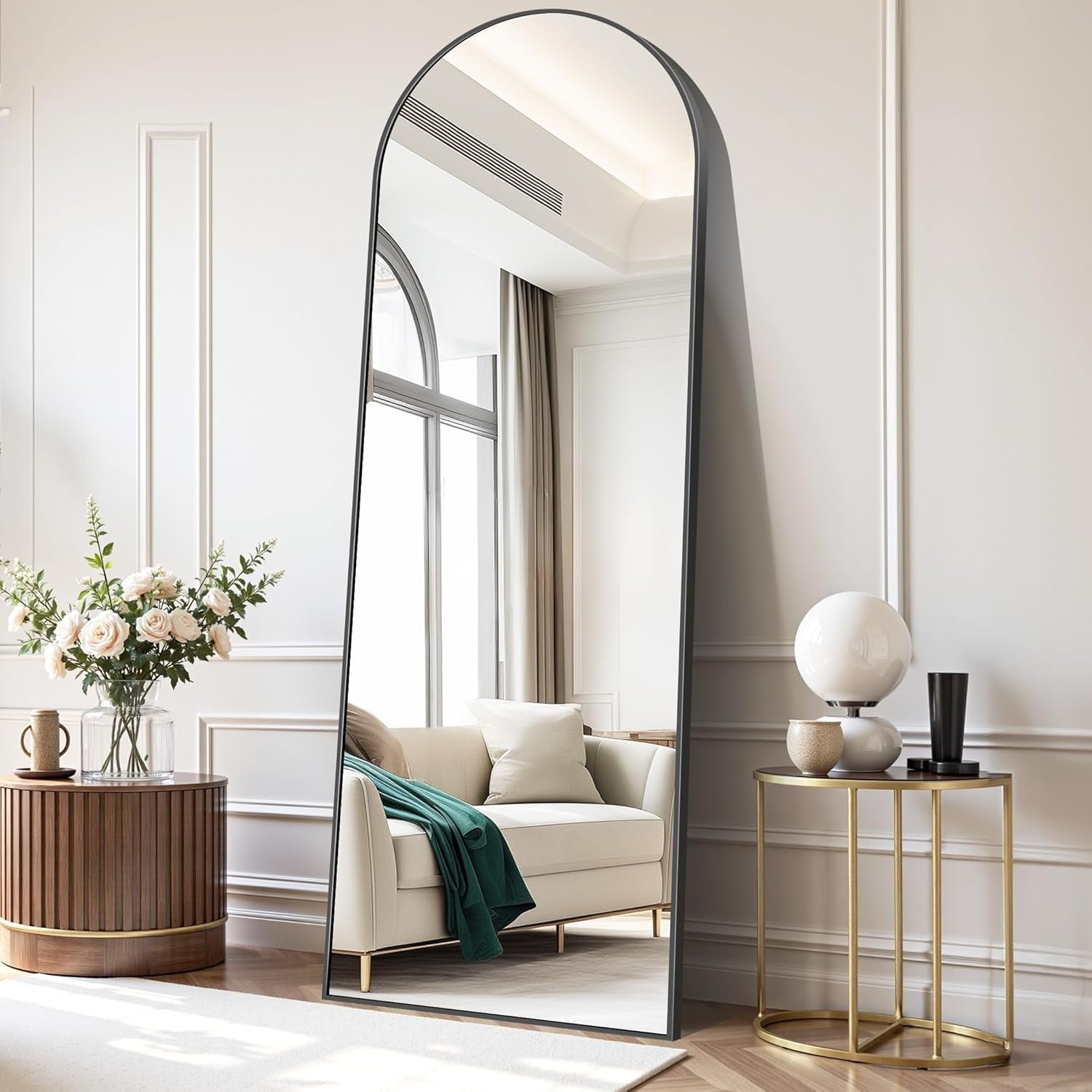 Full Length Arch Mirror 179x65cm Black Frame Wall Leaning Floor Mirror
