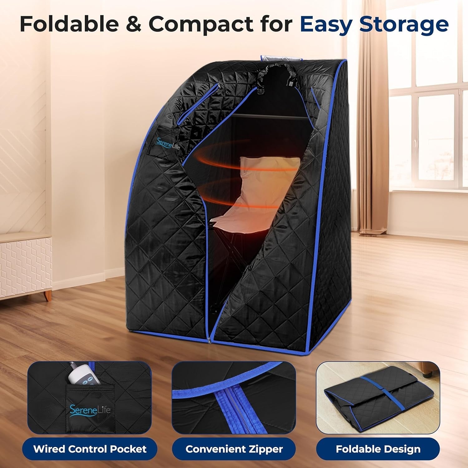 Portable Home Sauna Tent 1-Person – Infrared Steam w/ Foot Pad, Chair & Remote