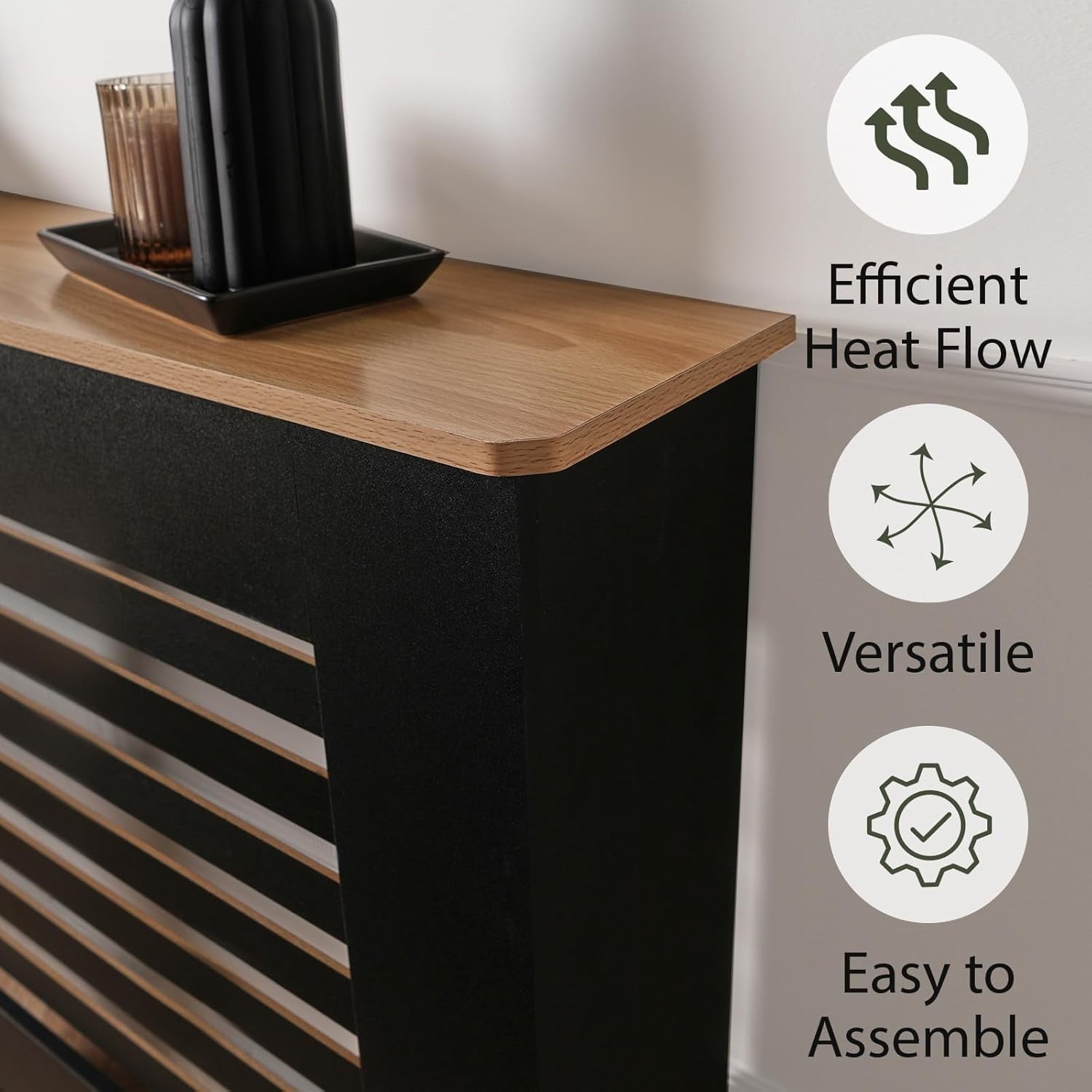 Small Black Radiator Cover with Oak Top 81.5x19x81cm