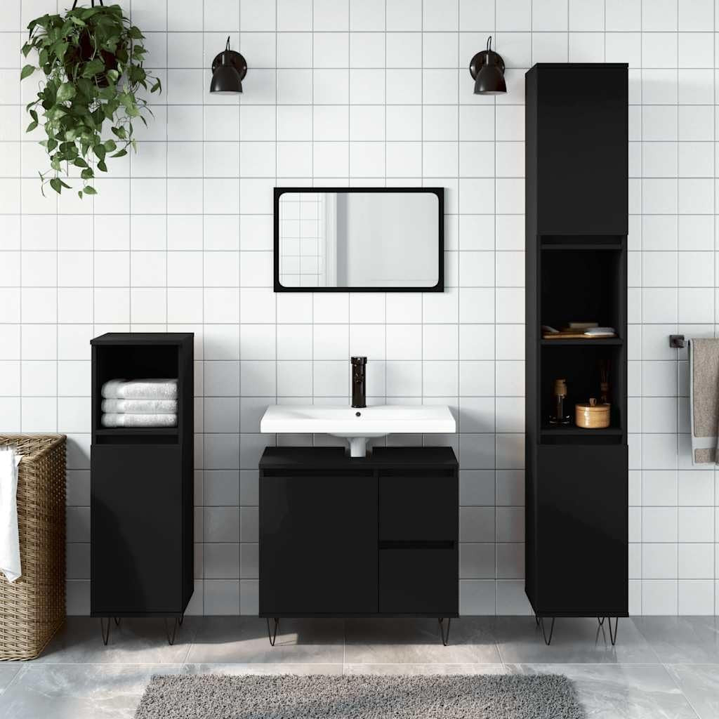 Modern Black Bathroom Vanity Unit 65cm Under Sink Storage Cabinet Cupboard