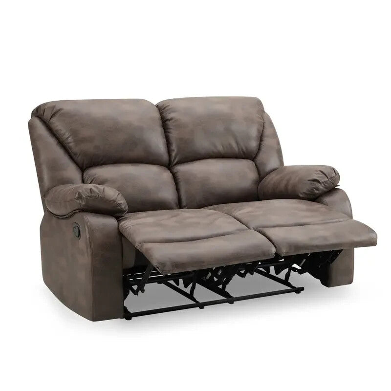 2 Seater Manual Recliner Sofa Brown Faux Leather Padded Armrests