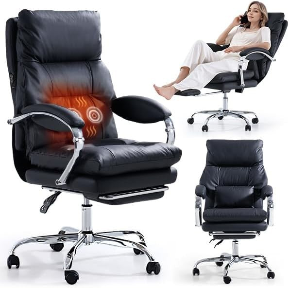 Heated Massage Office Chair Recliner Footrest Ergonomic High Back Black