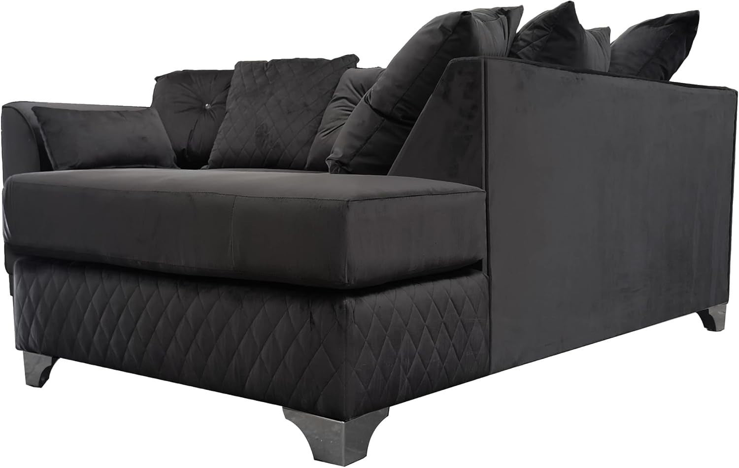 Black Velvet Corner Sofa ✨ 3-4 Seater L Shape LH with Chrome Feet