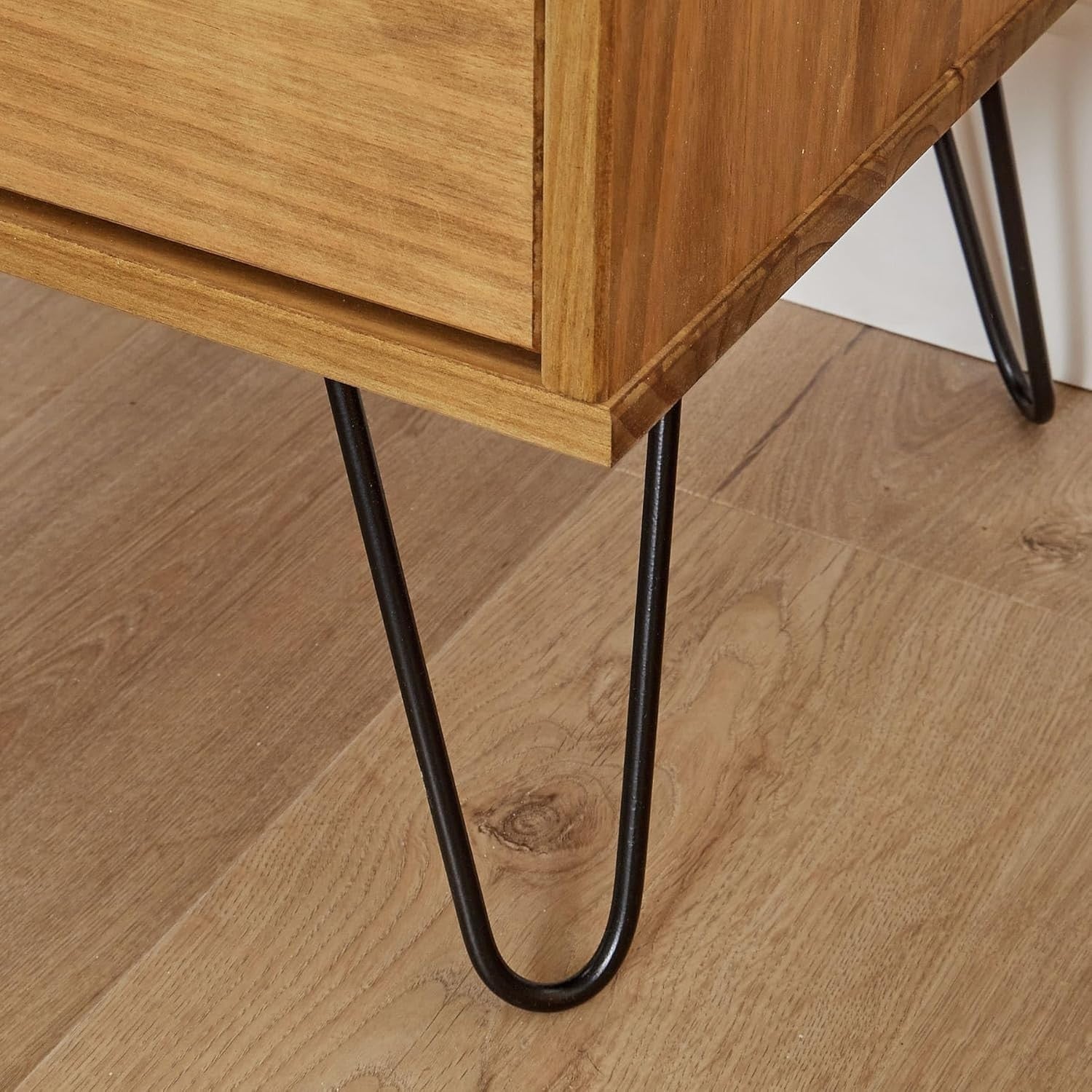 2 Drawer Pine Wood Bedside Table Nightstand Cabinet | Hairpin Legs