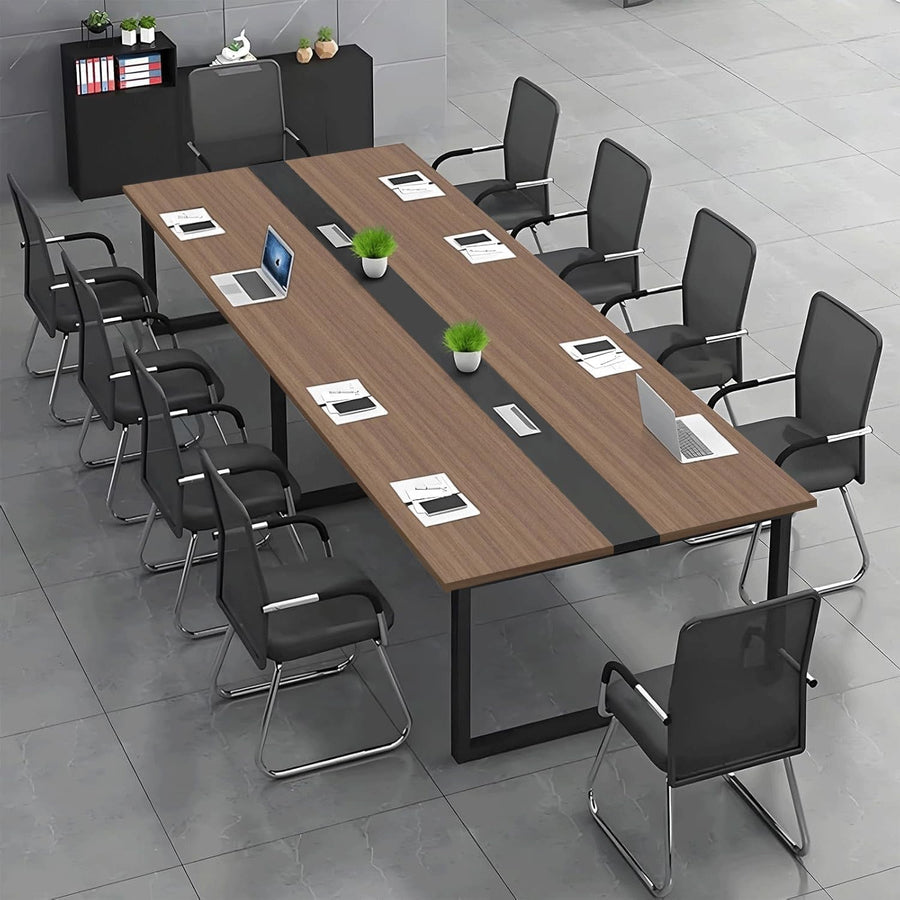 160cm Brown/Black Office Conference Table Rectangular Meeting Desk Cable Ports