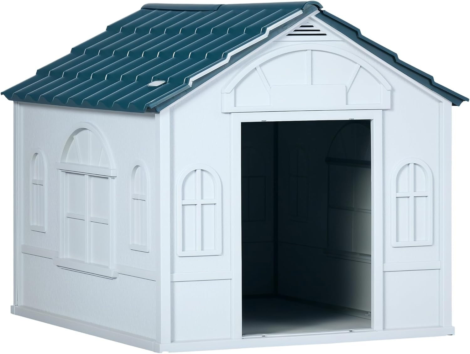 Blue Outdoor Dog House for Medium Dogs | Weatherproof Plastic Kennel 76x65x63cm