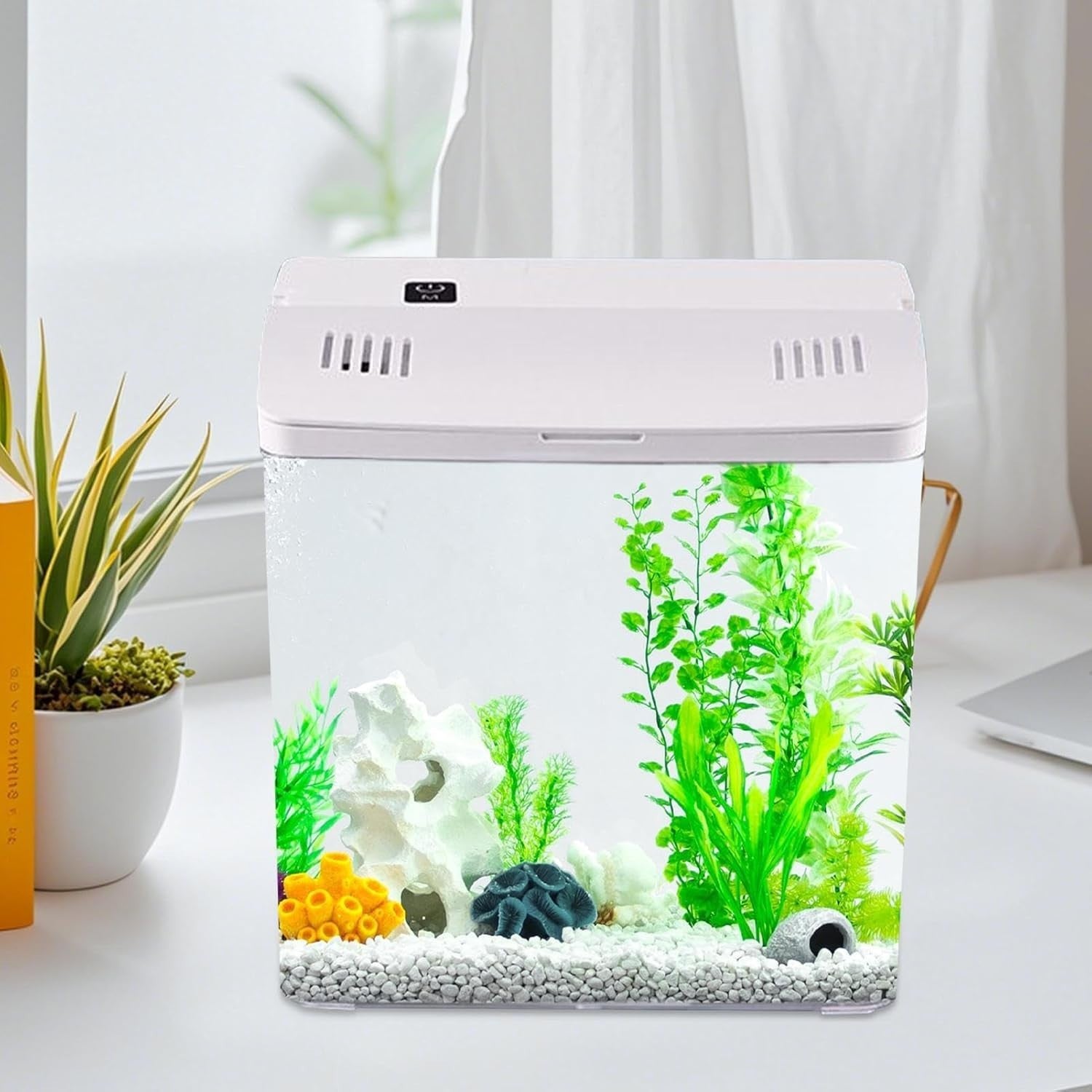 Desktop Betta Fish Tank Aquarium w/ Silent Filter Self Cleaning System