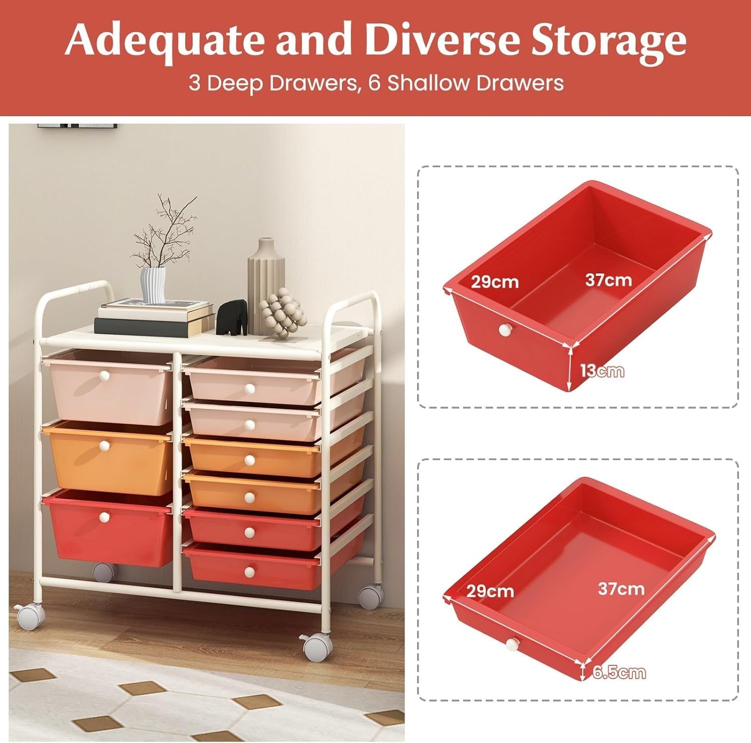 9 Drawer Rolling Storage Cart Macaron Utility Organizer Trolley